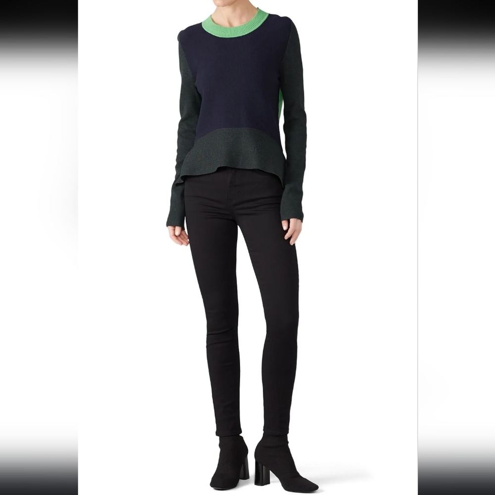 Tome Three Tone Colorblock Sweater Ribbed Scoop Neck Women's Size Small